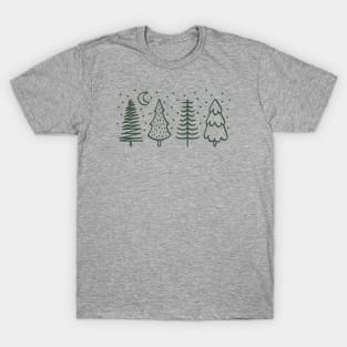 Green Pine Trees Winter Forest Modern Christmas T-Shirt